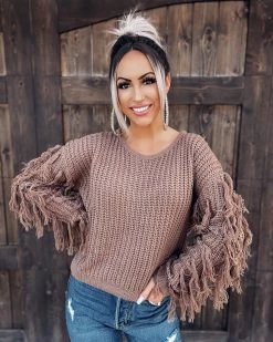 Bar T Boutique Fab Fun Fringe Sweater - Mocha
