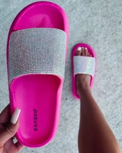 Bar T Boutique LLC What's New! Neon AB Rhinestone Sandals - Hot Pink