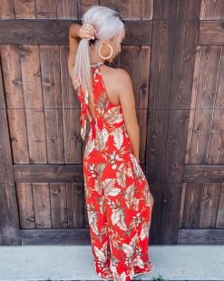 Bar T Boutique Tropic Bliss Jumpsuit - Coral