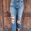 Bar T Boutique Emma Distressed Mom Jeans Bottoms