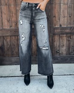 Bar T Boutique Bottoms Vintage Distressed Wide Leg Jeans