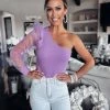 Bar T Boutique All Mine Mesh One Shoulder Bodysuit - Lavender What's New!