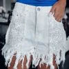 Bar T Boutique LLC Adorned Sequin Fringe Denim Shorts - Ivory What's New!