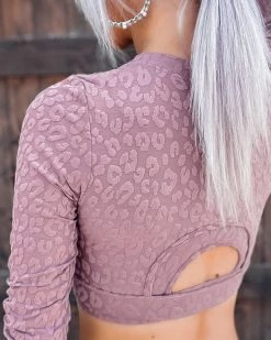 Bar T Boutique Unshaken Leopard Long Sleeve Crop Top - Mauve