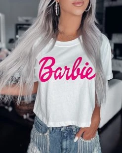 Bar T Boutique What's New! Barbie Crop Tee - White