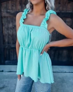 Bar T Boutique What's New! Sweet Magnolia Ruffle Sleeve Tank - Mint