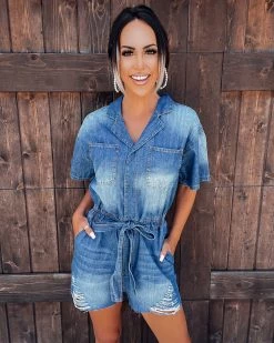 Bar T Boutique LLC What's New! Denim Days Distressed Romper