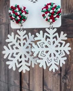 Bar T Boutique White Snowflake Glitter Earrings What's New!