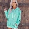 Bar T Boutique LLC What's New! Shabby Distressed Hoodie - Mint