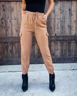 Bar T Boutique Sunday Stroll Cargo Joggers - Camel Bottoms