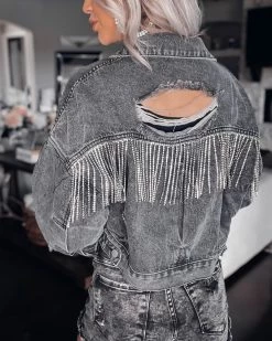 Bar T Boutique LLC Ready To Slay Rhinestone Denim Jacket - Black What's New!