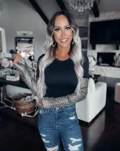 Bar T Boutique LLC Tops Girls Night Out Rhinestone Sleeve Bodysuit - Black