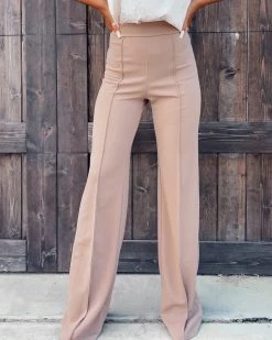 Bar T Boutique LLC Business Or Pleasure Pleated Flare Pants - Taupe