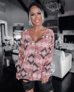 Bar T Boutique Wilderness Aztec Top - Mauve What's New!