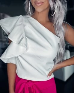 Bar T Boutique LLC What's New! Ready For Fame Pleated One Shoulder Top - White