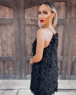 Bar T Boutique Slay The Night Feather Dress - Black/Silver