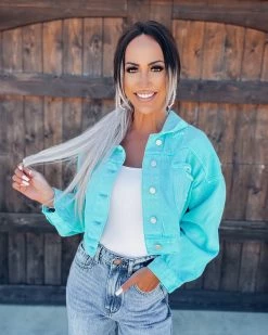Bar T Boutique LLC What's New! Ready To Slay Rhinestone Denim Jacket - Turquoise