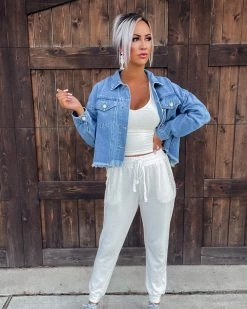 Bar T Boutique Rhinestone Detail Joggers - White