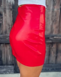 Bar T Boutique LLC Rockstar Slit Leather Skirt - Red What's New!