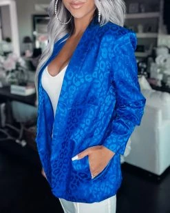 Bar T Boutique LLC Good Company Leopard Satin Blazer - Royal Blue