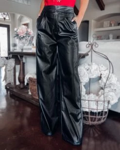 Bar T Boutique Girl Next Door Wide Leg Leather Pants - Black What's New!