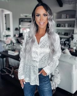 Bar T Boutique LLC Pick A Spot Leopard Satin Top - Ivory What's New!