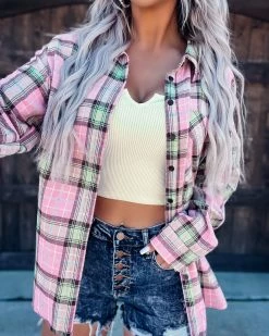 Bar T Boutique What's New! Capture Memories Plaid Top - Pink