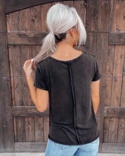 Bar T Boutique Ever So Soft Raw Cut Vneck Top - Vintage Black What's New!