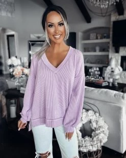 Bar T Boutique What's New! Just For Fun Ribbed Top - Lavender