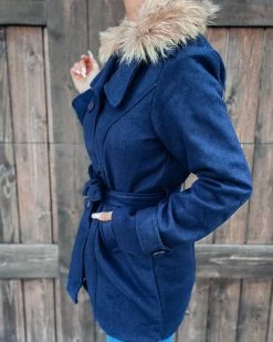 Bar T Boutique Navy Fur Collared Coat
