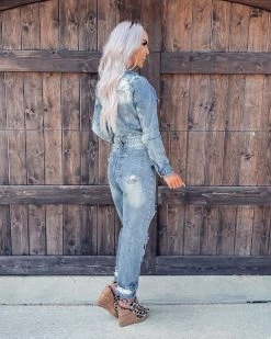 Bar T Boutique LLC Weekend Crush Distressed Denim Jumpsuit