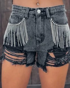 Bar T Boutique LLC Certified Cutie Rhinestone Denim Shorts - Black What's New!