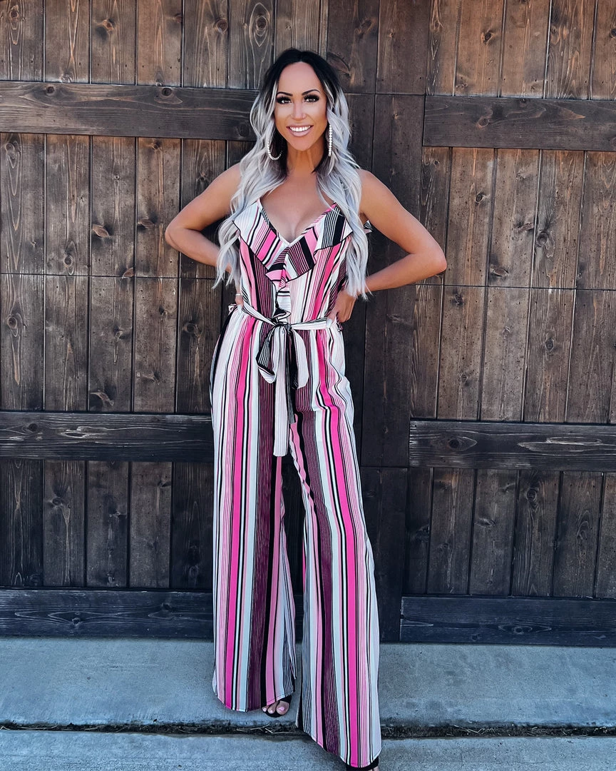 Bar T Boutique LLC Tranquil Escape Stripe Jumpsuit - Pink/Black What's New! 1 Bar T Boutique LLC Tranquil Escape Stripe Jumpsuit - Pink/Black What's New!