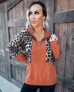 Bar T Boutique Tops Bold Adventures Leopard Pullover - Rust