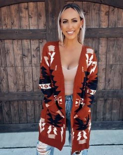 Bar T Boutique Outerwear Lost Pines Aztec Cardigan - Rust/Navy