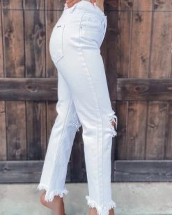 Bar T Boutique Emmy Distressed White Crop Jeans Bottoms