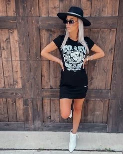 Bar T Boutique What's New! Rock N Roll Distressed Graphic Dress