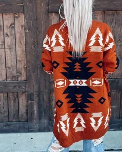 Bar T Boutique Outerwear Lost Pines Aztec Cardigan - Rust/Navy