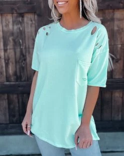 Bar T Boutique What's New! Free My Mind Distressed Oversized Tee - Mint