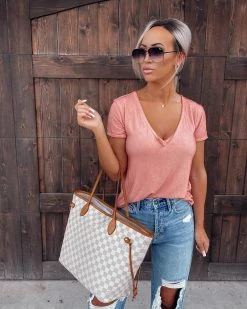 Bar T Boutique What's New! Ever So Soft Raw Cut Vneck Top - Peach