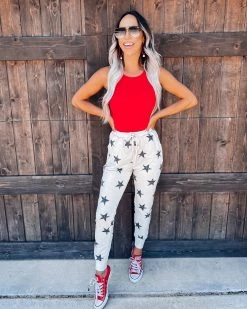 Bar T Boutique Ivory/Black Star Printed Joggers What's New!