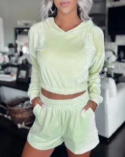 Bar T Boutique LLC What's New! Bellami Velour Hoodie Set - Light Lime