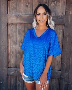 Bar T Boutique LLC What's New! Love Beyond Measure Satin Leopard Top - Royal Blue