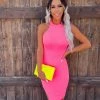 Bar T Boutique LLC Vacations Best Halter Slit Dress - Neon Pink What's New!