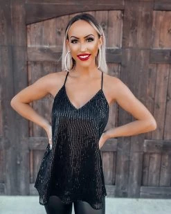 Bar T Boutique Delilah Sequin Tank Top - Black What's New!