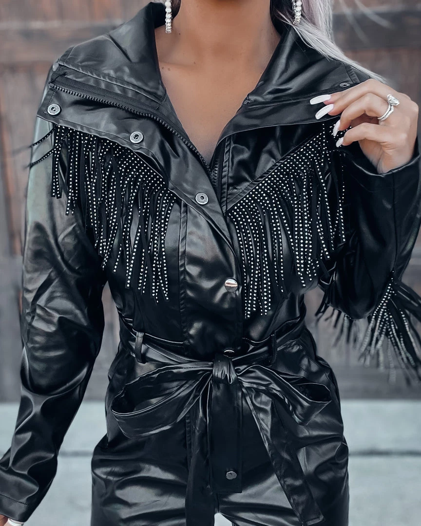 Bar T Boutique Endless Fringe Faux Leather Jumpsuit 2 Bar T Boutique Endless Fringe Faux Leather Jumpsuit