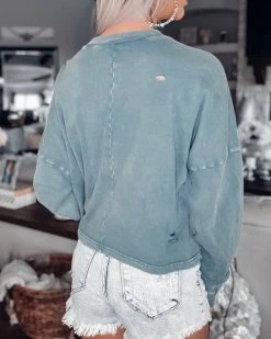 Bar T Boutique What's New! No Regrets Distressed Mineral Pullover - Teal