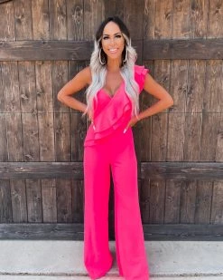 Bar T Boutique LLC What's New! Summer Soiree Ruffle Jumpsuit - Neon Pink