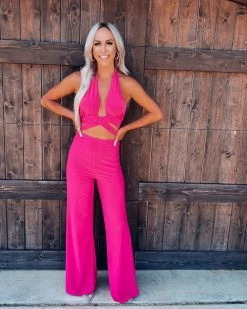 Bar T Boutique LLC Make Your Way Halter Jumpsuit - Fuchsia