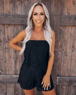 Bar T Boutique LLC So Chic Lace Romper - Black What's New!